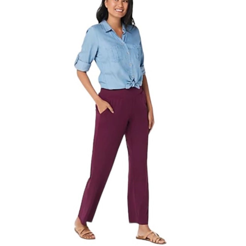 Elizabeth & Clarke Mulberry Casual Straight Leg High Waist Pull-On Pant Pockets